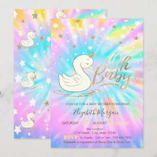 Invitation Oh Bébé Cygne Couronne Étoiles Tie Dye Baby Shower