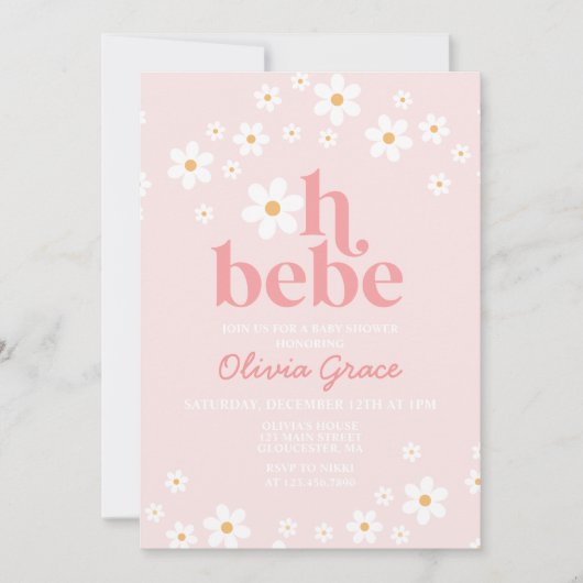 Invitation Oh Bebe Daisy Baby shower rétro rose (Devant)