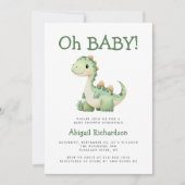 Invitation Oh Bébé Dinosaur Vert Mignon Code QR Baby Shower (Devant)