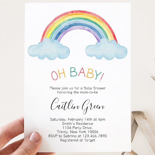 Invitation Oh Bébé Douche de Bébé Arc-en-Ciel