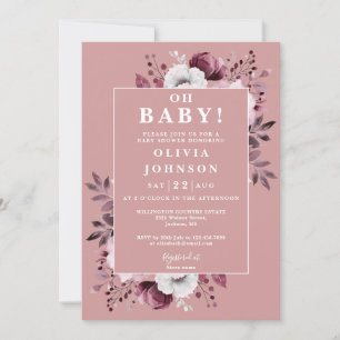 Invitation Oh Bébé Dusty Rose Floral Tout En Un Baby shower