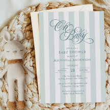 Oh Bébé Écriture Élégante et Rayures Baby Shower