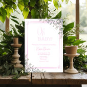 Invitation Oh bébé Elegant Verdure et Baby shower rose