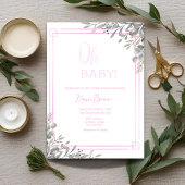 Invitation Oh bébé Elegant Verdure et Baby shower rose