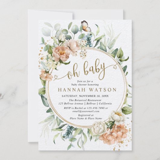 Invitation Oh Bébé Eucalyptus Blush Rose Baby shower (Devant)