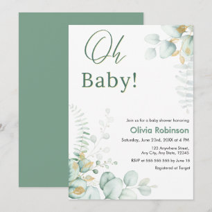 Invitation Oh Bébé Eucalyptus Verdure Or Baby Shower