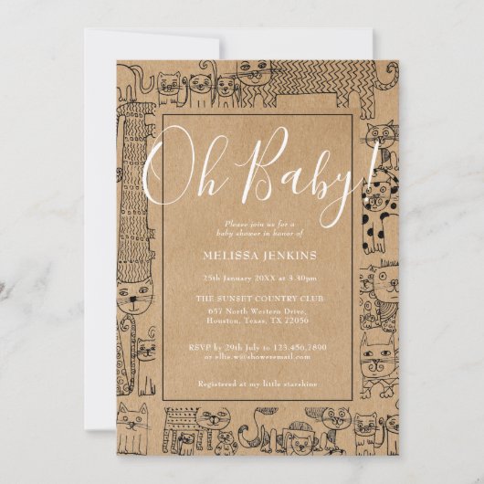 Invitation Oh Bébé Fête de Bébé Chats Rustiques (Devant)