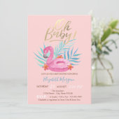 Invitation Oh Bébé Fête de Bébé Flamant Rose (Debout devant)