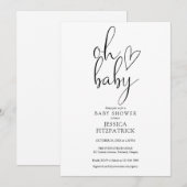 Invitation Oh Bébé Fête de Bébé Noir et Blanc Mixte (Devant / Derrière)