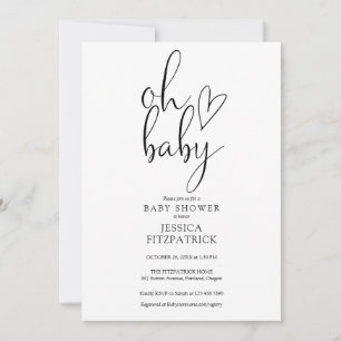 Invitation Oh Bébé Fête de Bébé Noir et Blanc Mixte