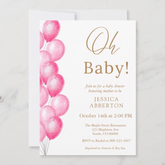 Invitation Oh bébé ! Fête de naissance fille Rose Gold (Devant)