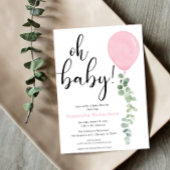 Invitation Oh Bébé fille ballon rose baby shower eucalyptus