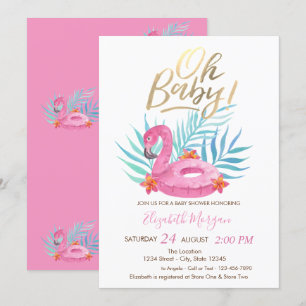 Invitation Oh Bébé Flamant Rose Feuilles de Palmier Baby Show