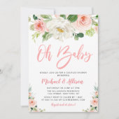 Invitation OH BÉBÉ | fleurs rose pâle fleurit couples floraux (Devant)