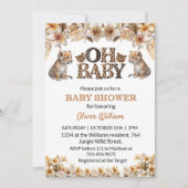 Invitation oh bébé fleurs tropicales baby shower léopard (Devant)