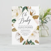 Invitation Oh bébé floral rustique magnolia baby shower (Debout devant)