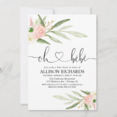Invitation Oh bebe Français verdure or rose baby shower fille (Devant)
