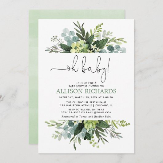 Invitation Oh bébé Genre neutre verdure douche feuillage (Devant / Derrière)