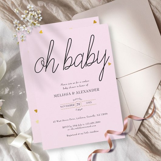 Invitation Oh Bébé Gold Love Baby shower Coeur Couples