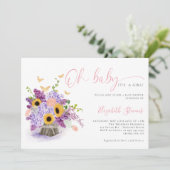 Invitation Oh Bébé Hydrangea Rustique Papillons Baby Shower (Debout devant)