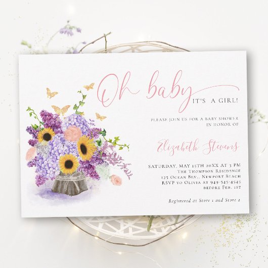 Invitation Oh Bébé Hydrangea Rustique Papillons Baby Shower