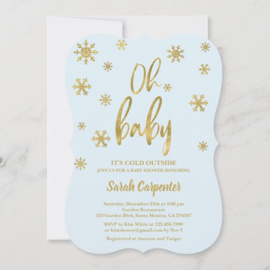 Invitation Oh, bébé Il fait froid dehors, Baby shower. (Devant)