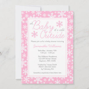 Invitation Oh bébé il fait froid dehors Baby shower rose