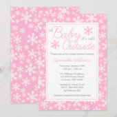 Invitation Oh bébé il fait froid dehors Baby shower rose (Devant / Derrière)