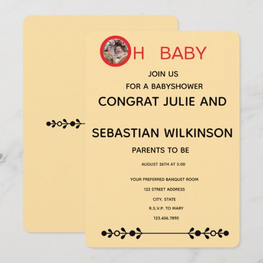 Invitation Oh Bébé Image Chat Bébé Shower Crème (Devant / Derrière)