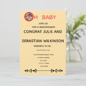 Invitation Oh Bébé Image Chat Bébé Shower Crème (Debout devant)