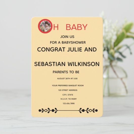 Invitation Oh Bébé Image Chat Bébé Shower Crème (Debout devant)