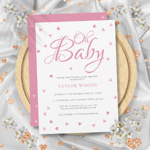 Invitation Oh Bébé Jolis Cœurs Roses Baby Shower Décoration