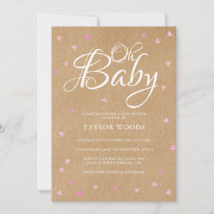 Invitation Oh Bébé Jolis Cœurs Roses Baby Shower Rustique Boh
