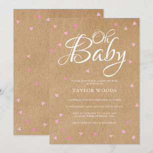 Invitation Oh Bébé Jolis Cœurs Roses Baby Shower Rustique Boh