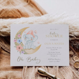 Invitation Oh Bébé Lune Éléphant Rêveuse Baby Shower