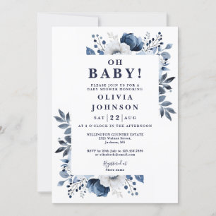 Invitation Oh Bébé Marine Bleu Floral Tout En Un Baby shower