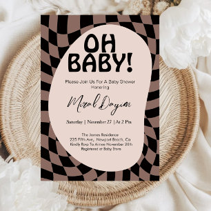 Invitation Oh Bébé ! Marron Moka À Carreaux Moderne Baby Show