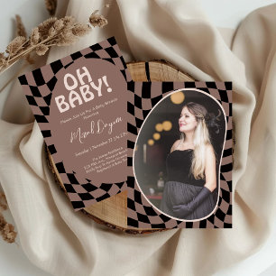 Invitation Oh Bébé ! Marron Moka à Carreaux Moderne Baby Show