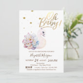 Invitation Oh Bébé mignon bébé Baby shower de fleurs de cygne (Debout devant)