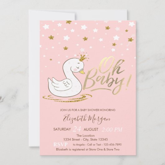 Invitation Oh Bébé mignon Bébé Swan Crown Stars Baby shower (Devant)