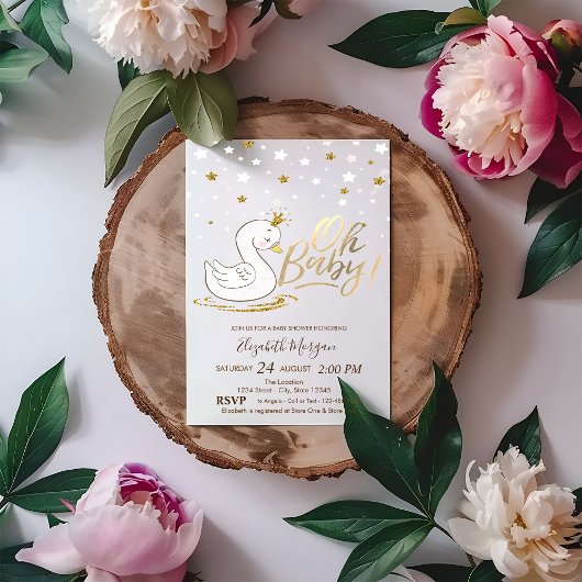 Invitation Oh Bébé mignon bébé Swan Stars Baby shower