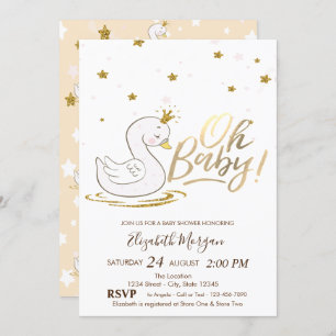 Invitation Oh Bébé mignon bébé Swan Stars Baby shower
