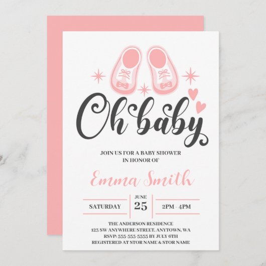 Invitation Oh Bébé mignon Chaussures bébé Baby shower (Devant / Derrière)