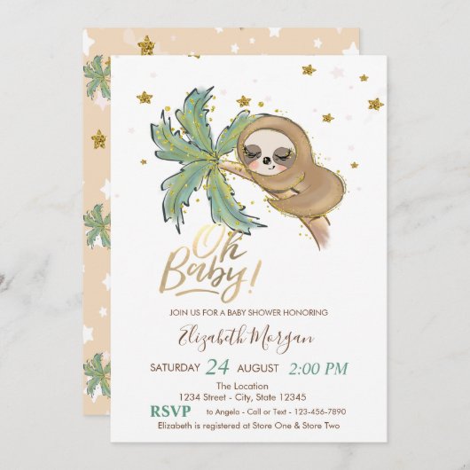 Invitation Oh Bébé mignon couchage Baby shower de la fentes (Devant / Derrière)