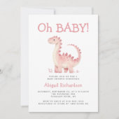Invitation Oh Bébé mignon Dinosaure Rose Baby shower filles (Devant)
