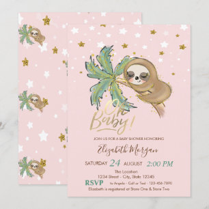 Invitation Oh Bébé Mignon Paresseux Endormi Étoiles Fête de N