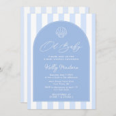 Invitation Oh Bébé Moderne Baby shower Côtier Bleu Et Blanc (Devant / Derrière)