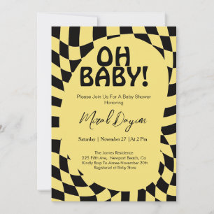 Invitation Oh Bébé ! Moderne Jaune à Carreaux Baby Shower 