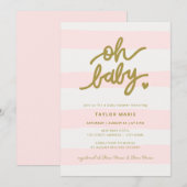 Invitation Oh Bébé Moderne Pink Stripes Baby shower fille (Devant / Derrière)