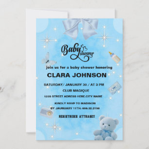 Invitation Oh Bébé Moderne Simple Bleu Poussiéreux Fête de Na